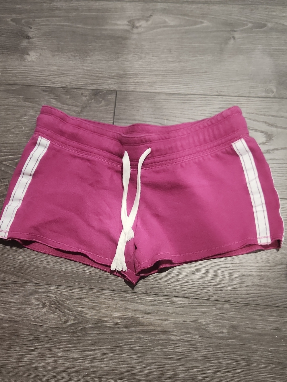 Vintage Fuchsia Athletic Drawstring Shorts with White Side Stripes